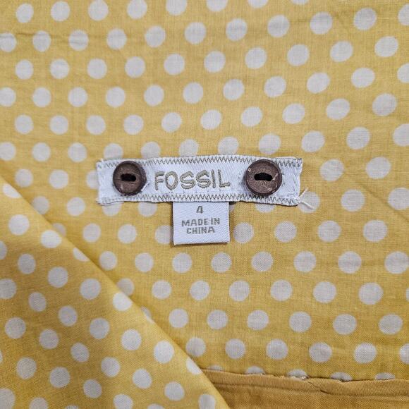 Fossil Womens A Line Yellow Polka Dot Pleated Skirt. Size 4. 100% cotton. - Picture 7 of 8